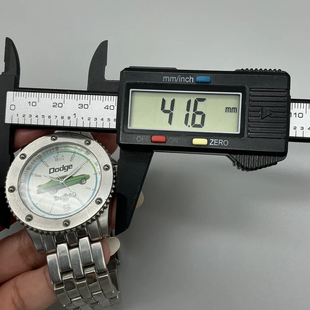Dodge Demon DF02V Mens Watch 42mm Silver Tone Green Car Dial New Battery 7.5